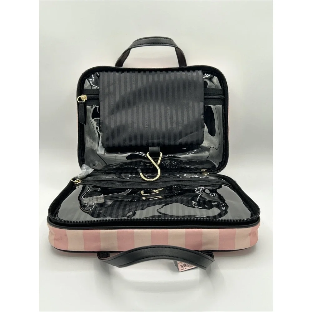 Victoria's Secret Hanging Cosmetics Bag,Heritage Stripes Pink Travel Case NEW - Picture 5 of 15